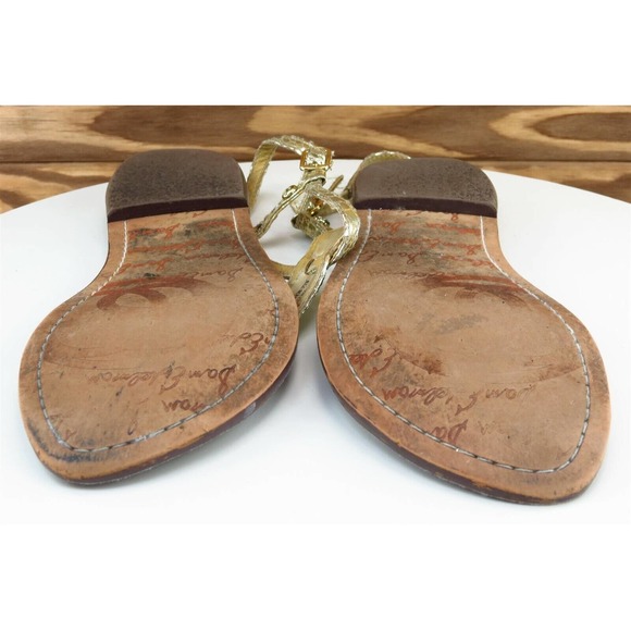 Sam Edelman Size 9 M Gold T-Strap Synthetic Women Sandal Shoes - Picture 7 of 7